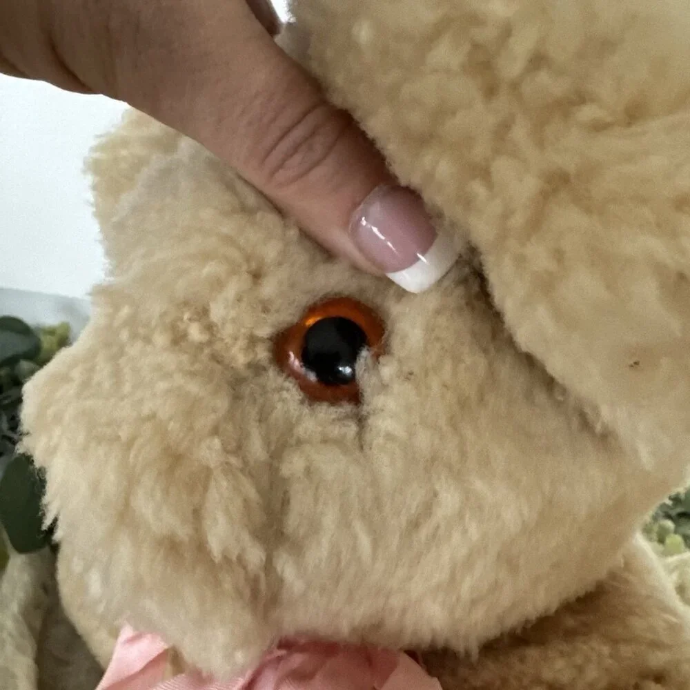 19” Vintage Petkin Jointed Teddy Bear Growler England Leather Nose‎ Blonde Soft